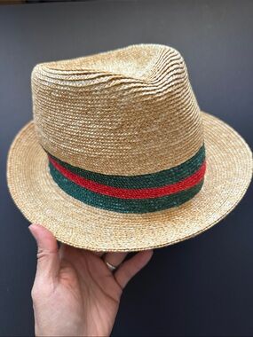 Gucci Straw Fedora with Green and Red Band
